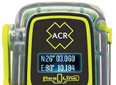 Écran numérique du ResQLink View RLS affichant les coordonnées de latitude et longitude GPS et GNSS