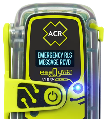 Écran du ResQLink View RLS affichant Message RLS d'urgence reçu et confirmation Return Link Service