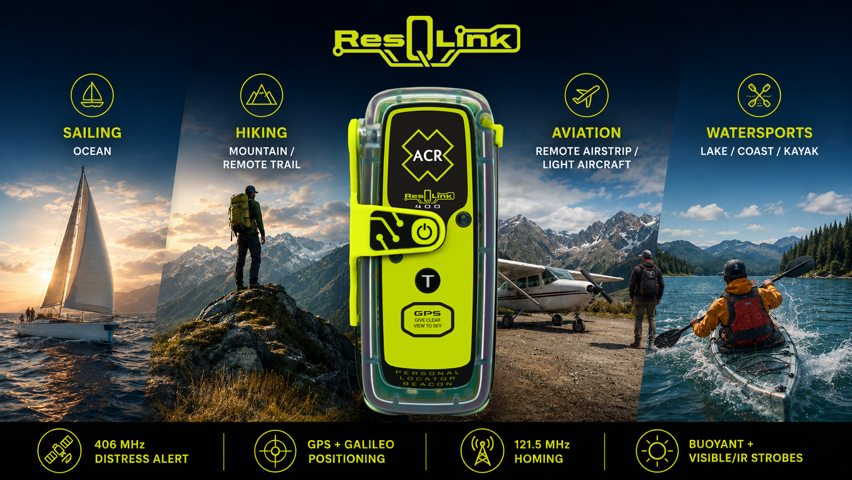 ACR ResQLink 400 Personal Locator Beacon for sailing, hiking, aviation and watersports emergencies