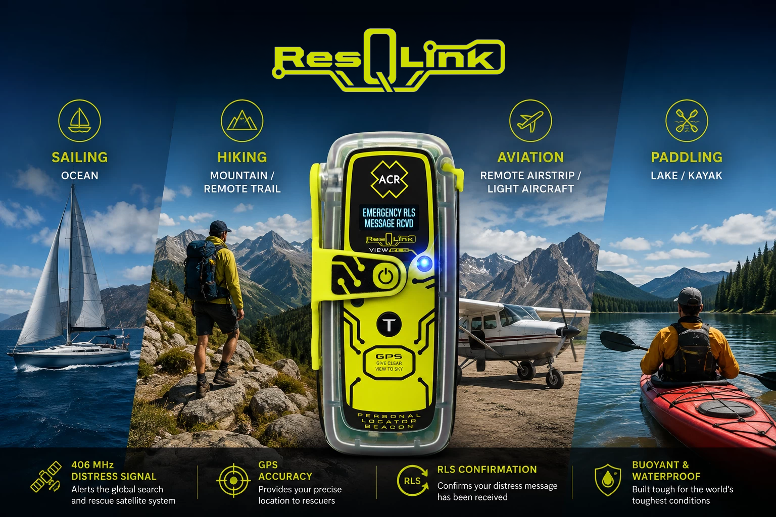 ACR ResQLink View RLS Personal Locator Beacon pour les urgences en navigation, randonnée, aviation et kayak