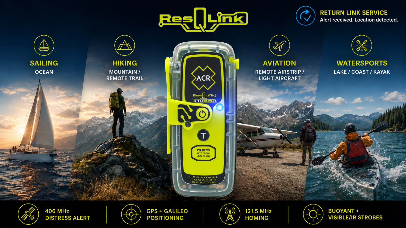 ACR ResQLink 400 Personal Locator Beacon for sailing, hiking, aviation and watersports emergencies